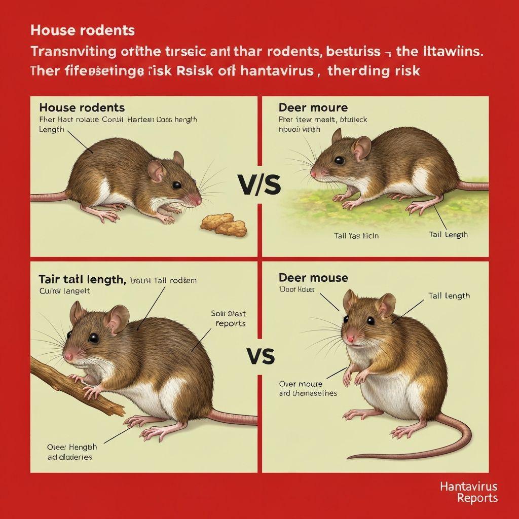 Educational illustration comparing house mouse versus deer mouse for hantavirus identification