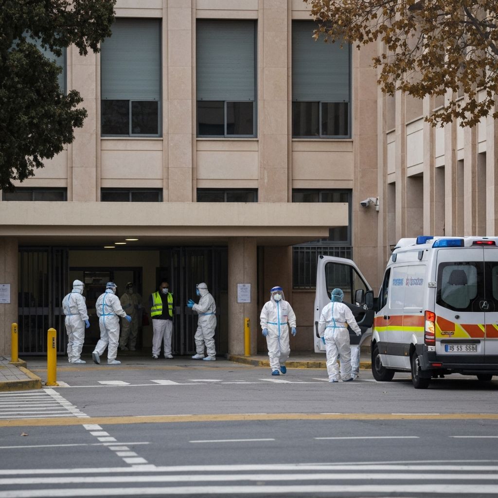 Medical personnel in protective gear at Spanish military hospital during hantavirus outbreak response